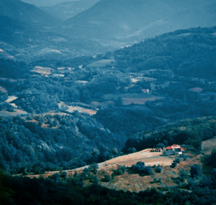 Aerial view of mountainous village